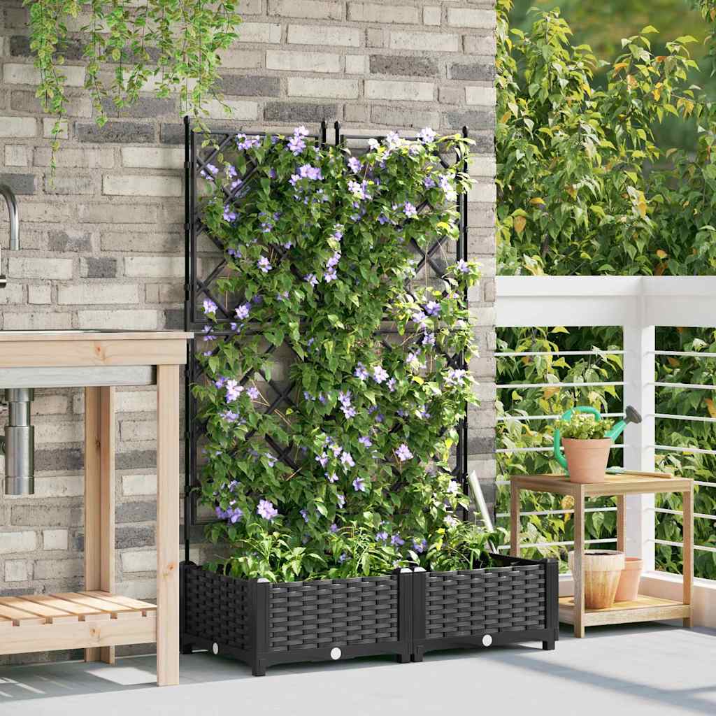 Hagepotte med klatrestativ 2 pcs Svart 80 x 40 x 125.5 cm PP