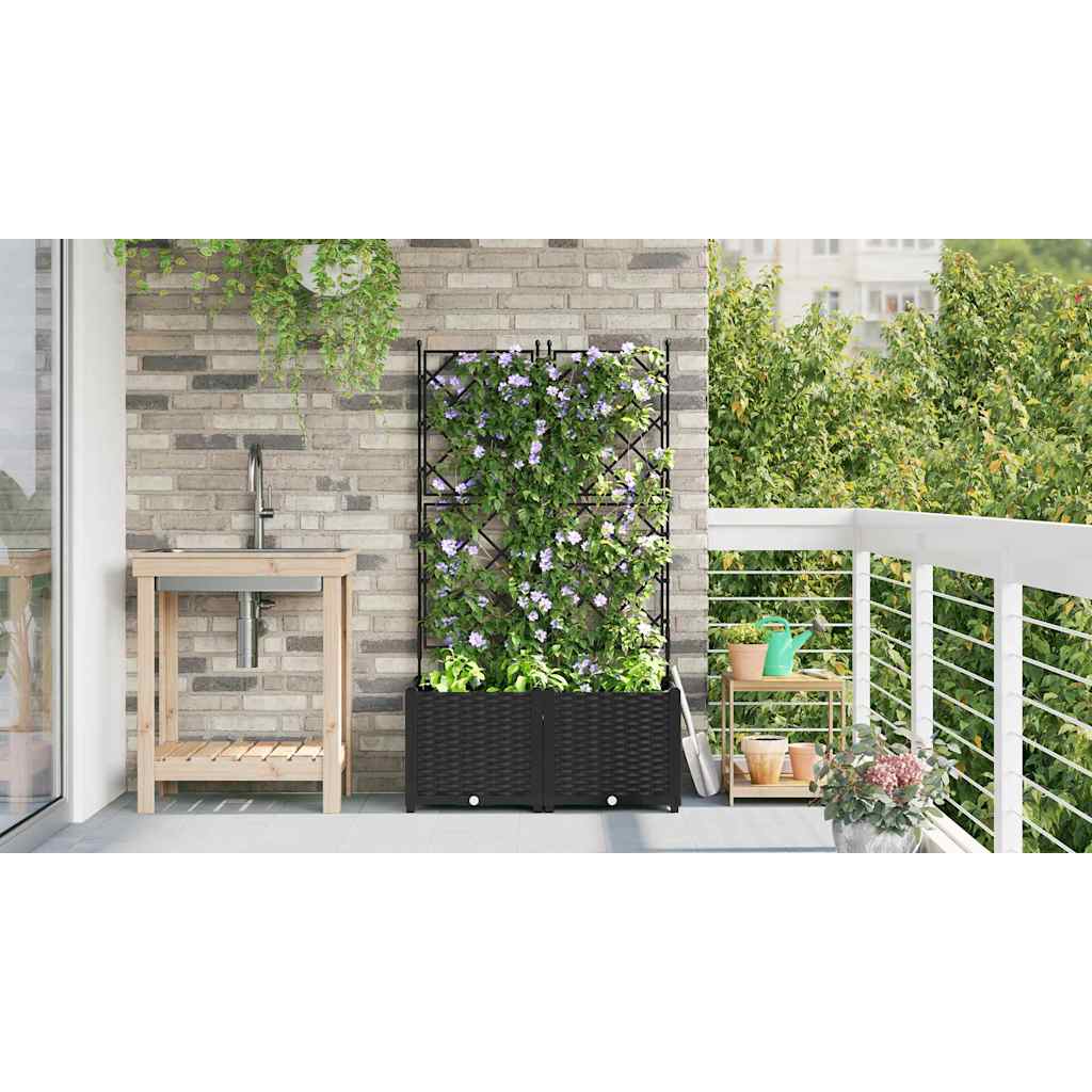 Hagepotte med klatrestativ 2 pcs Svart 80 x 40 x 143 cm PP