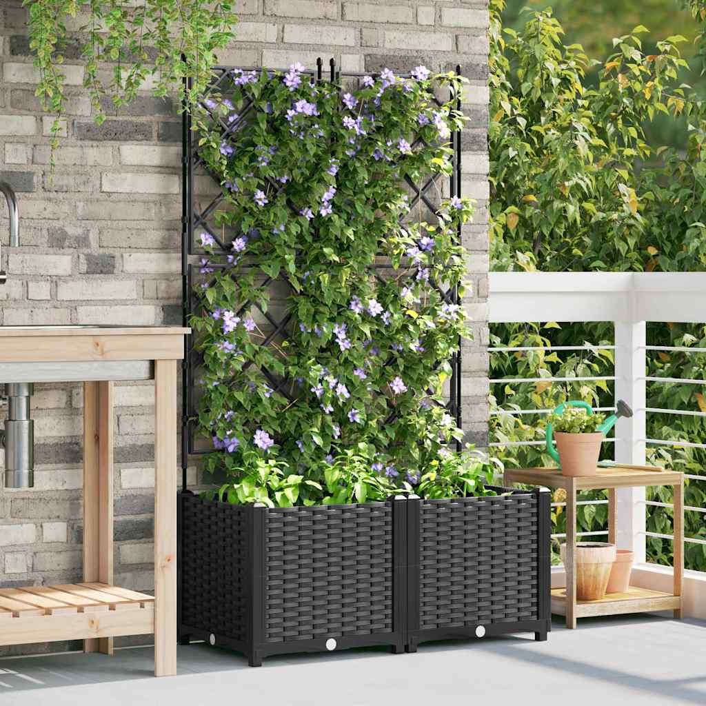 Hagepotte med klatrestativ 2 pcs Svart 80 x 40 x 143 cm PP