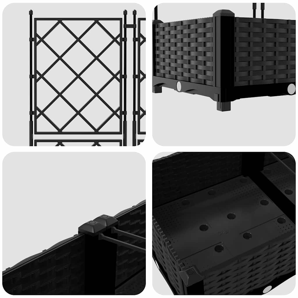 Hagepotte med klatrestativ 3 pcs Svart 120 x 40 x 125.5 cm PP
