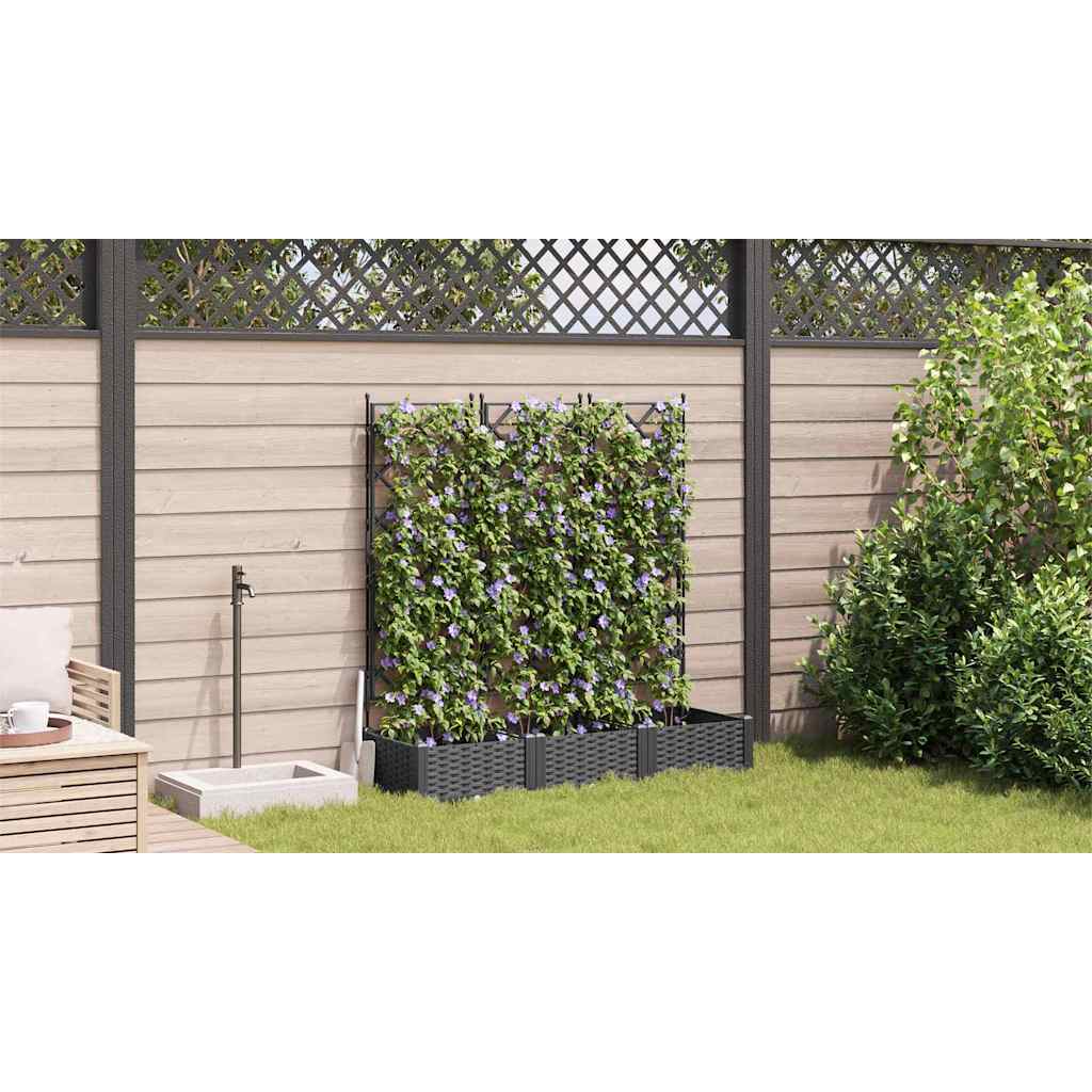 Hagepotte med klatrestativ 3 pcs Svart 120 x 40 x 125.5 cm PP