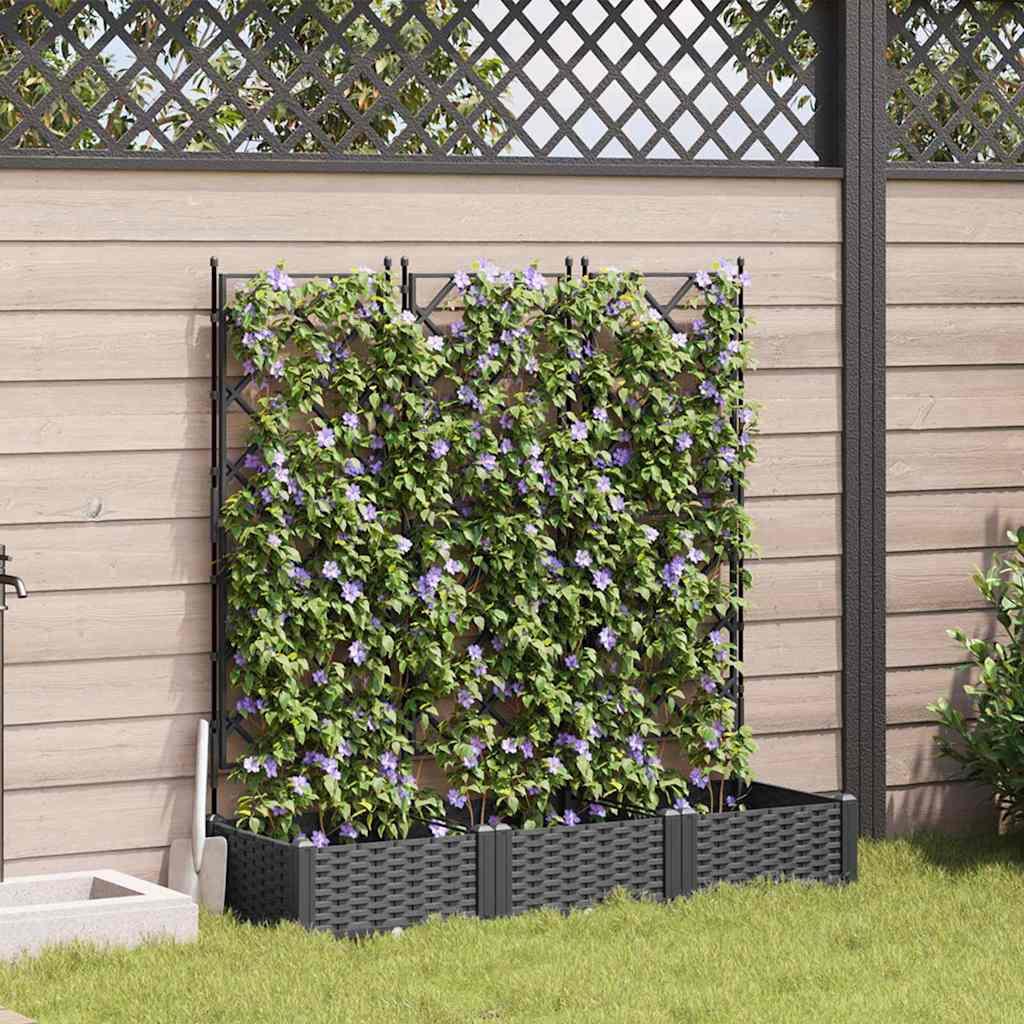 Hagepotte med klatrestativ 3 pcs Svart 120 x 40 x 125.5 cm PP