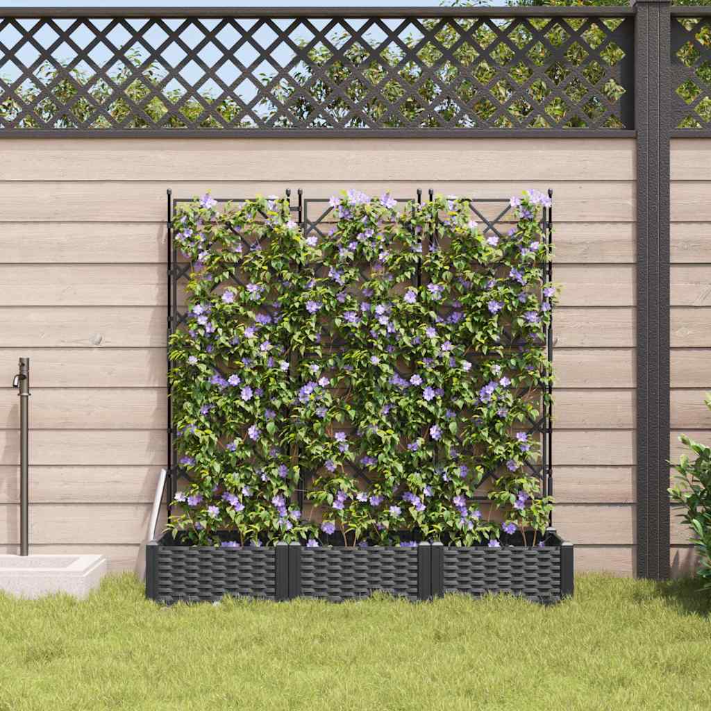 Hagepotte med klatrestativ 3 pcs Svart 120 x 40 x 125.5 cm PP