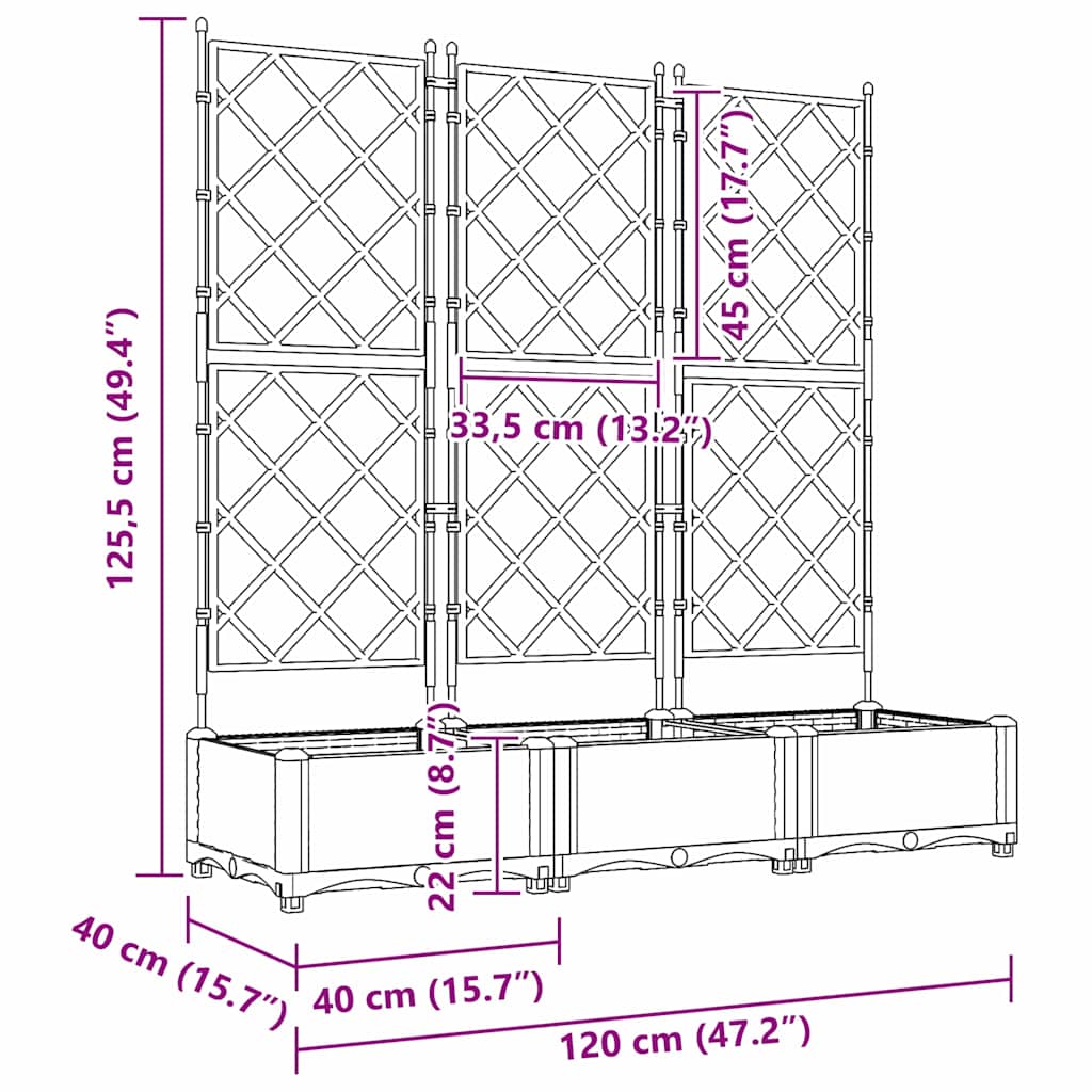 Hagepotte med klatrestativ 3 pcs Svart 120 x 40 x 125.5 cm PP