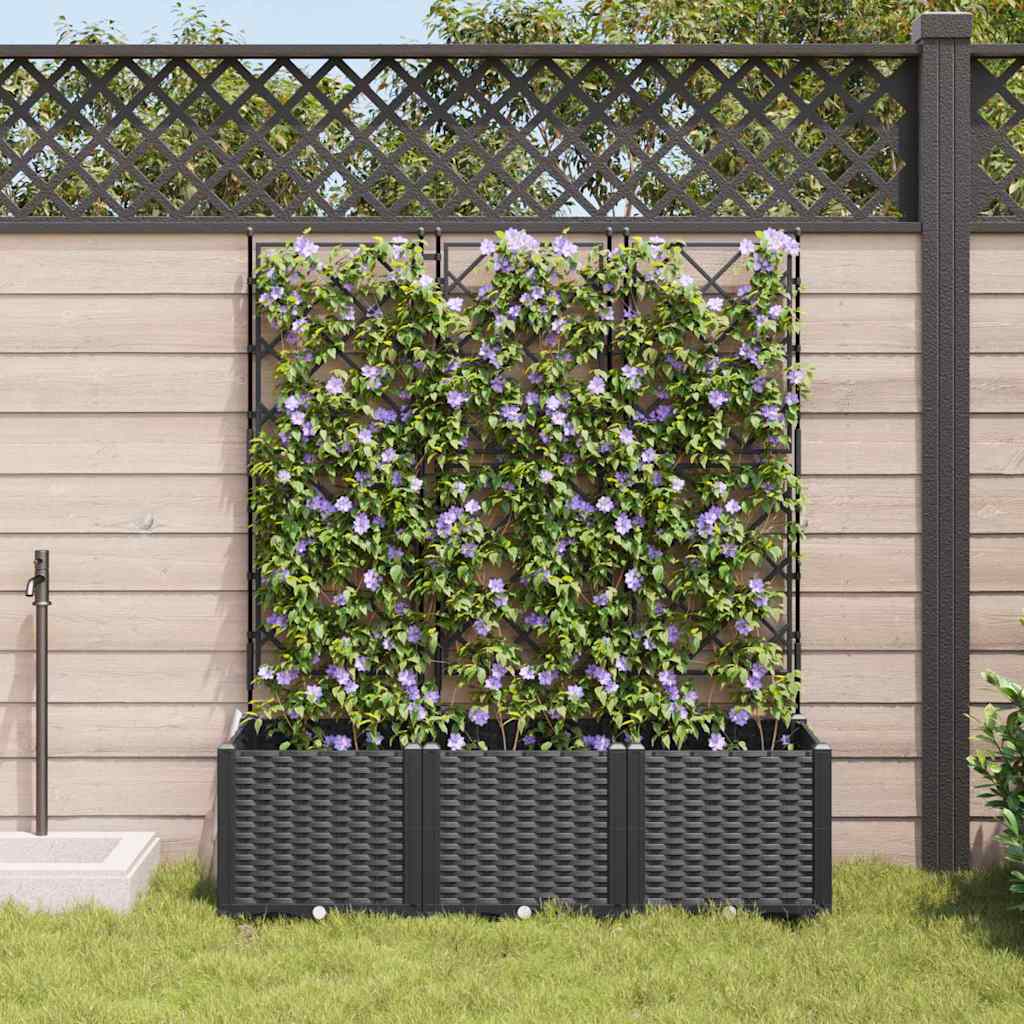 Hagepotte med klatrestativ 3 pcs Svart 120 x 40 x 143 cm PP