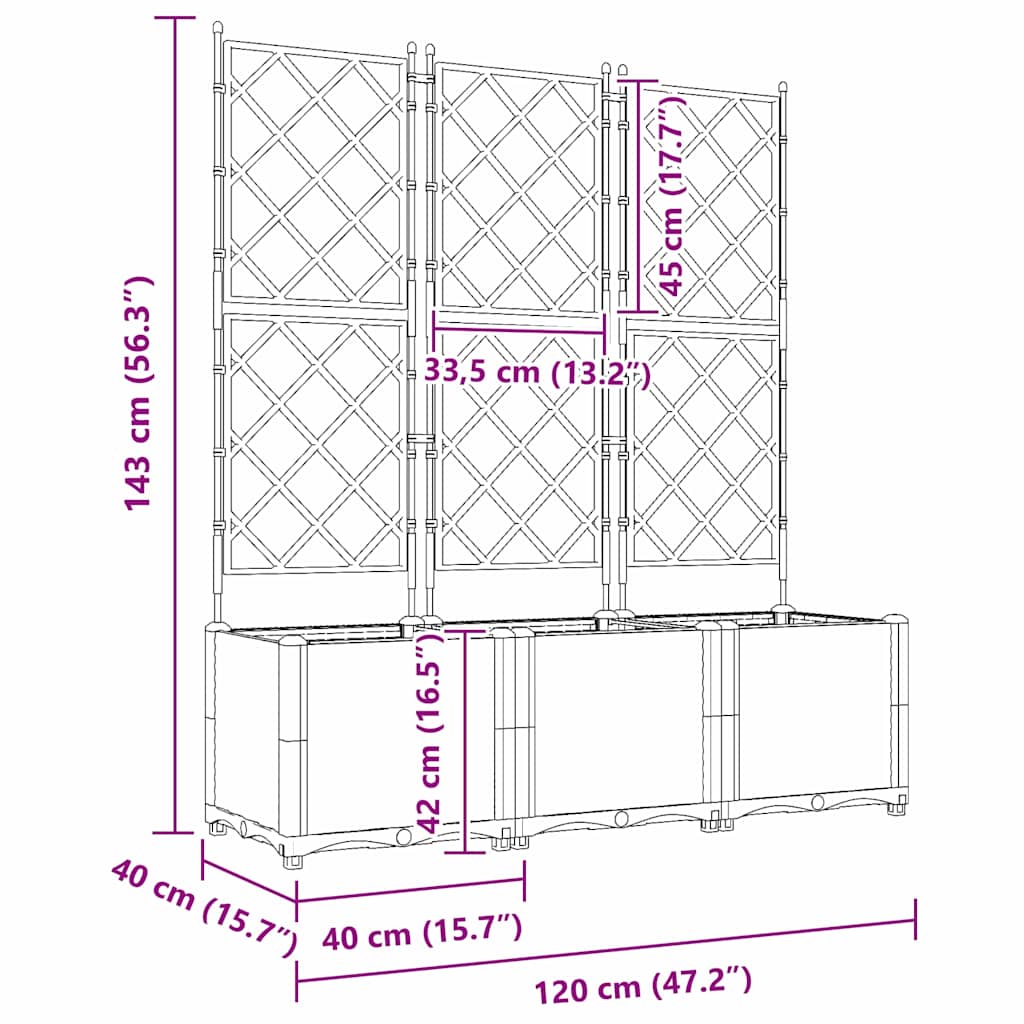 Hagepotte med klatrestativ 3 pcs Svart 120 x 40 x 143 cm PP