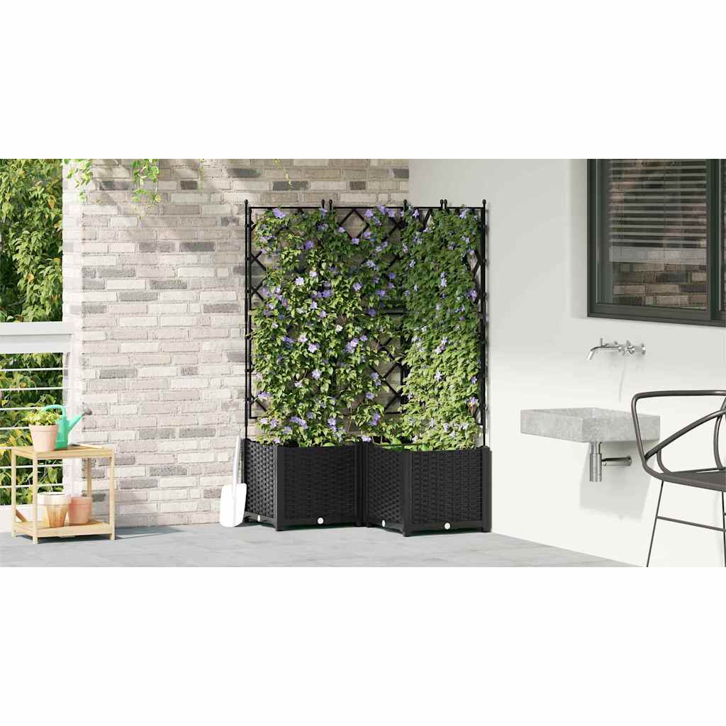 Hagepotte med klatrestativ 3 pcs Svart 80 x 80 x 143 cm PP