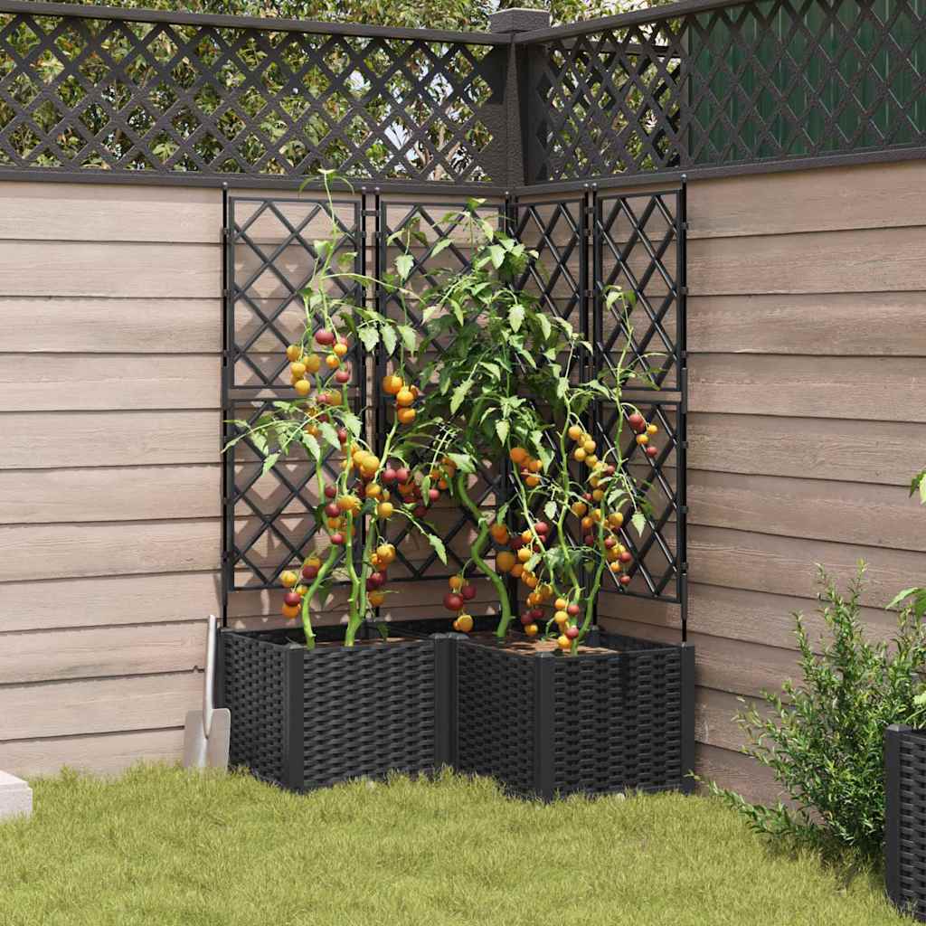 Hagepotte med klatrestativ 3 pcs Svart 80 x 80 x 143 cm PP