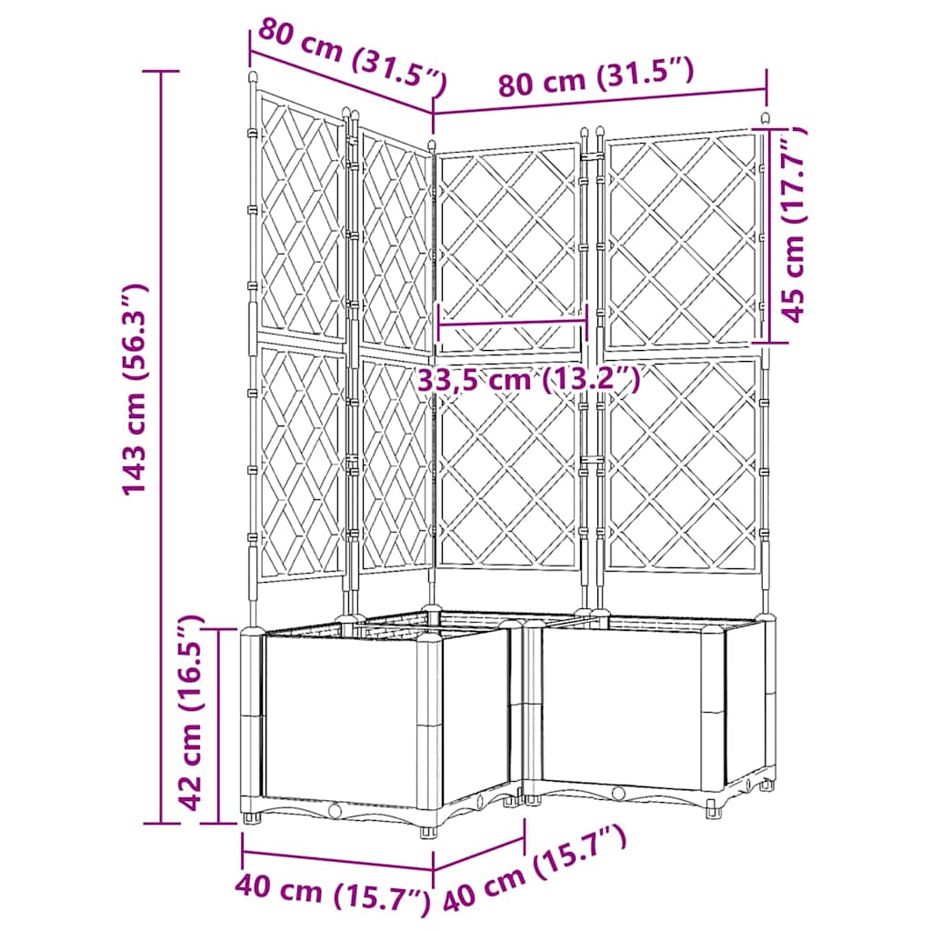 Hagepotte med klatrestativ 3 pcs Svart 80 x 80 x 143 cm PP
