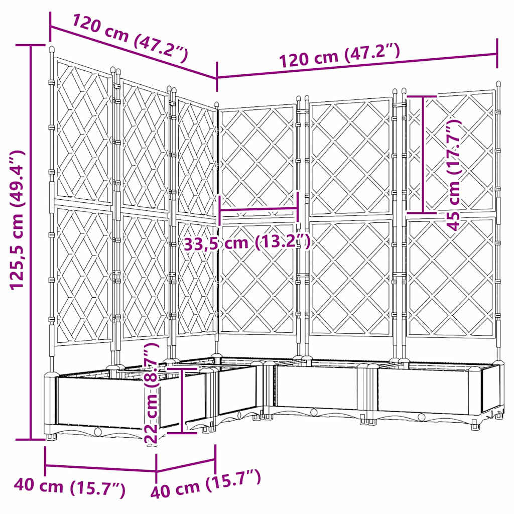 Hagepotte med klatrestativ 5 pcs Svart 120 x 120 x 125.5 cm PP