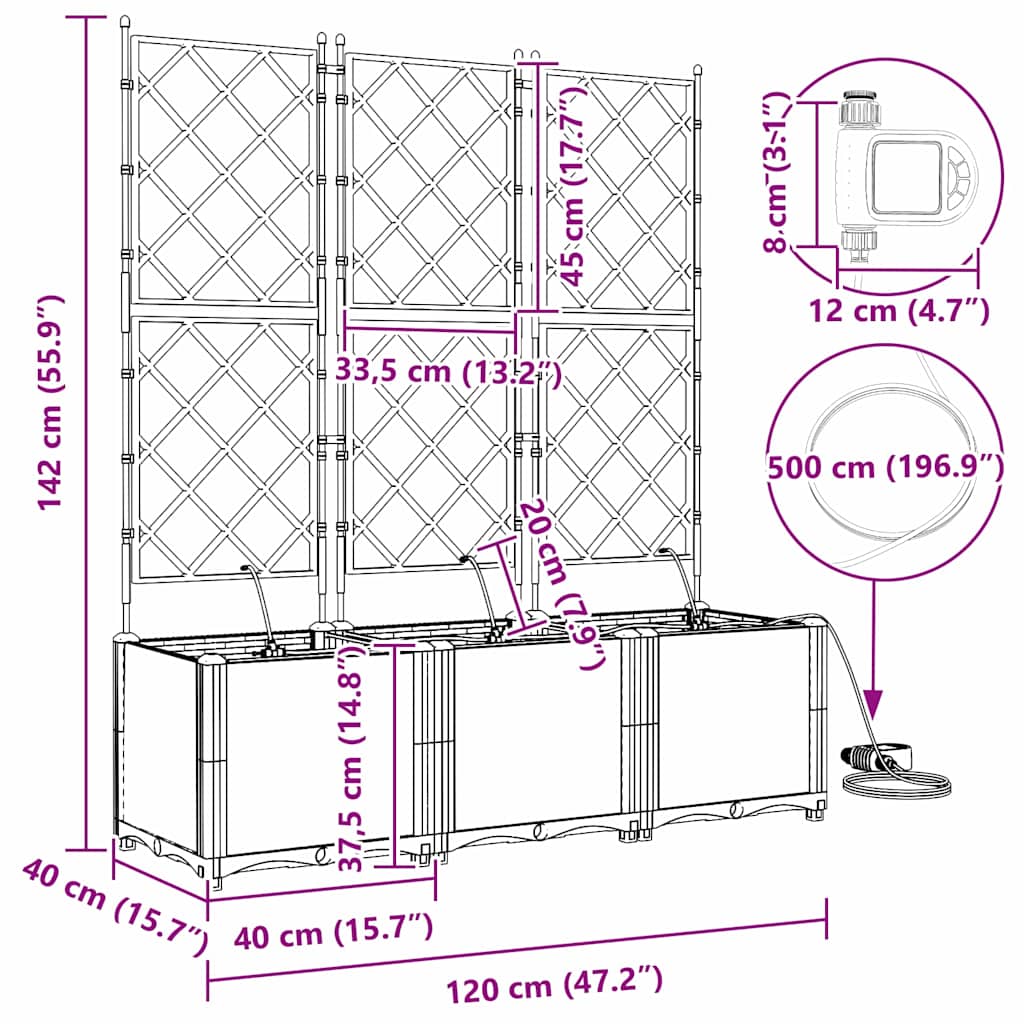 Hagepotter Svart 120 x 40 x 142 cm Stål