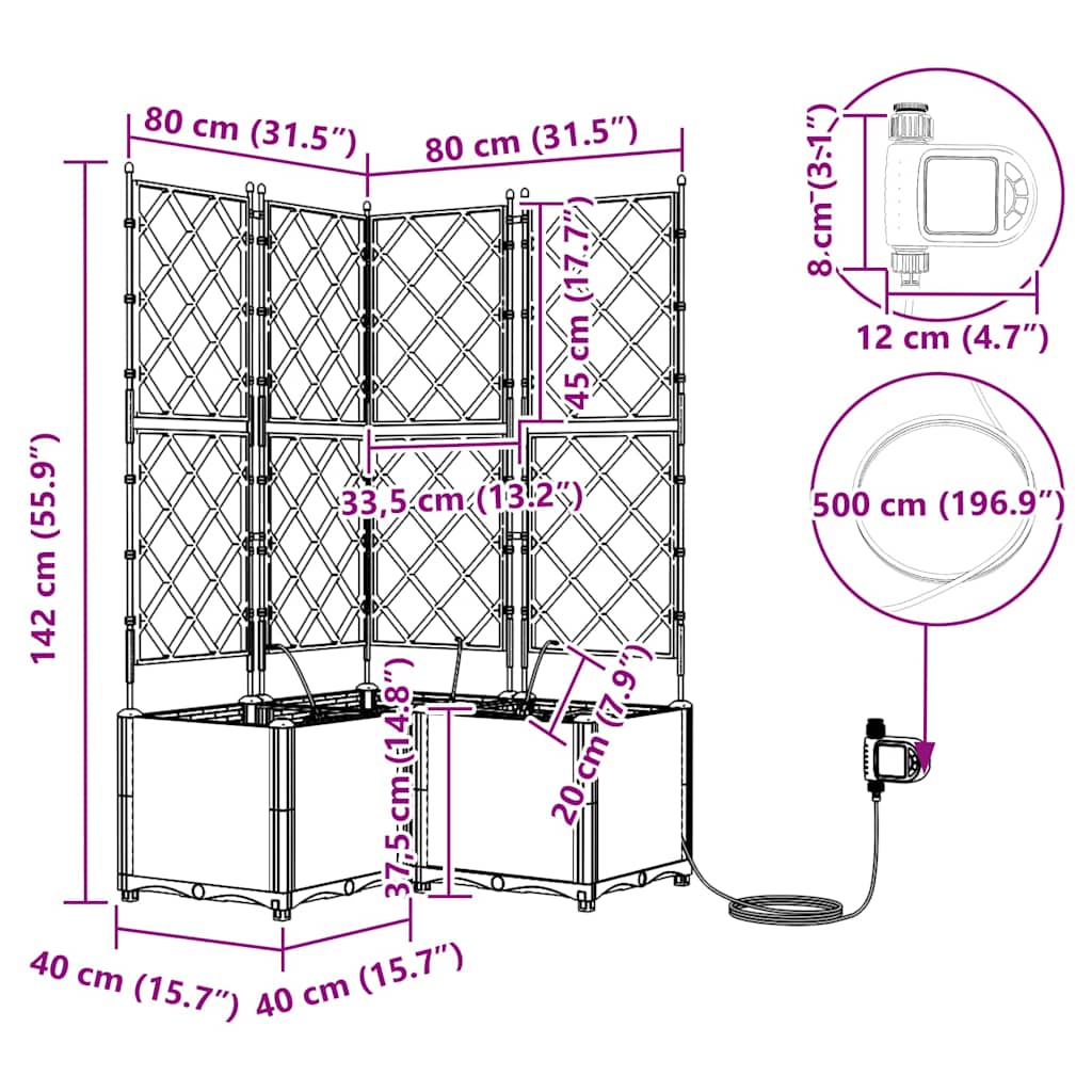 Hagepotter Svart 80 x 80 x 142 cm Stål