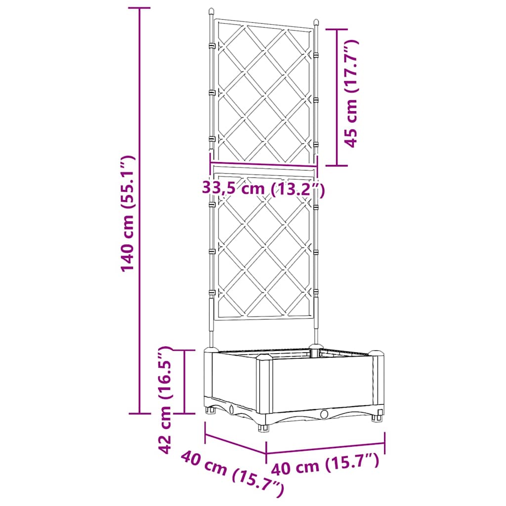 Hagepotte med Trellis Grå 40x40x125.5 cm