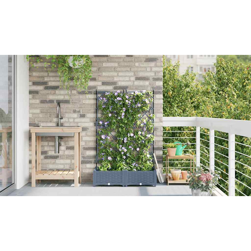 Hagepotte med klatrestativ 2 pcs Lysegrå 80 x 40 x 125.5 cm PP