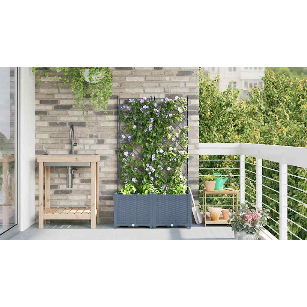 Hagepotte med klatrestativ 2 pcs Lysegrå 80 x 40 x 143 cm PP