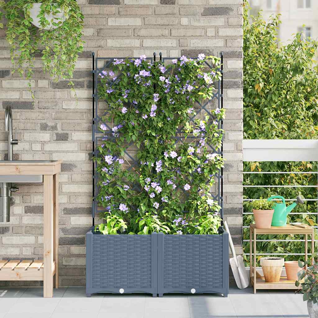 Hagepotte med klatrestativ 2 pcs Lysegrå 80 x 40 x 143 cm PP
