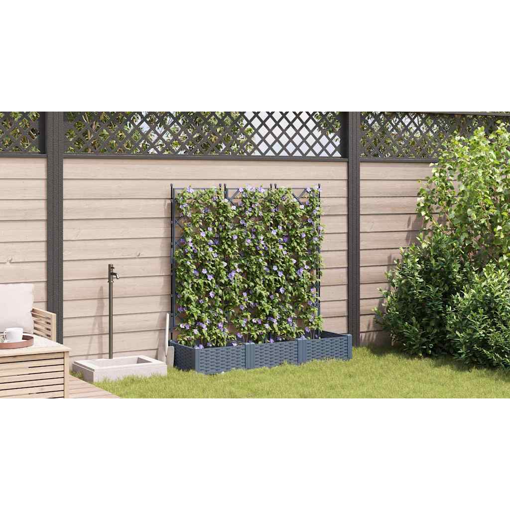 Hagepotte med klatrestativ 3 pcs Lysegrå 120 x 40 x 125.5 cm PP
