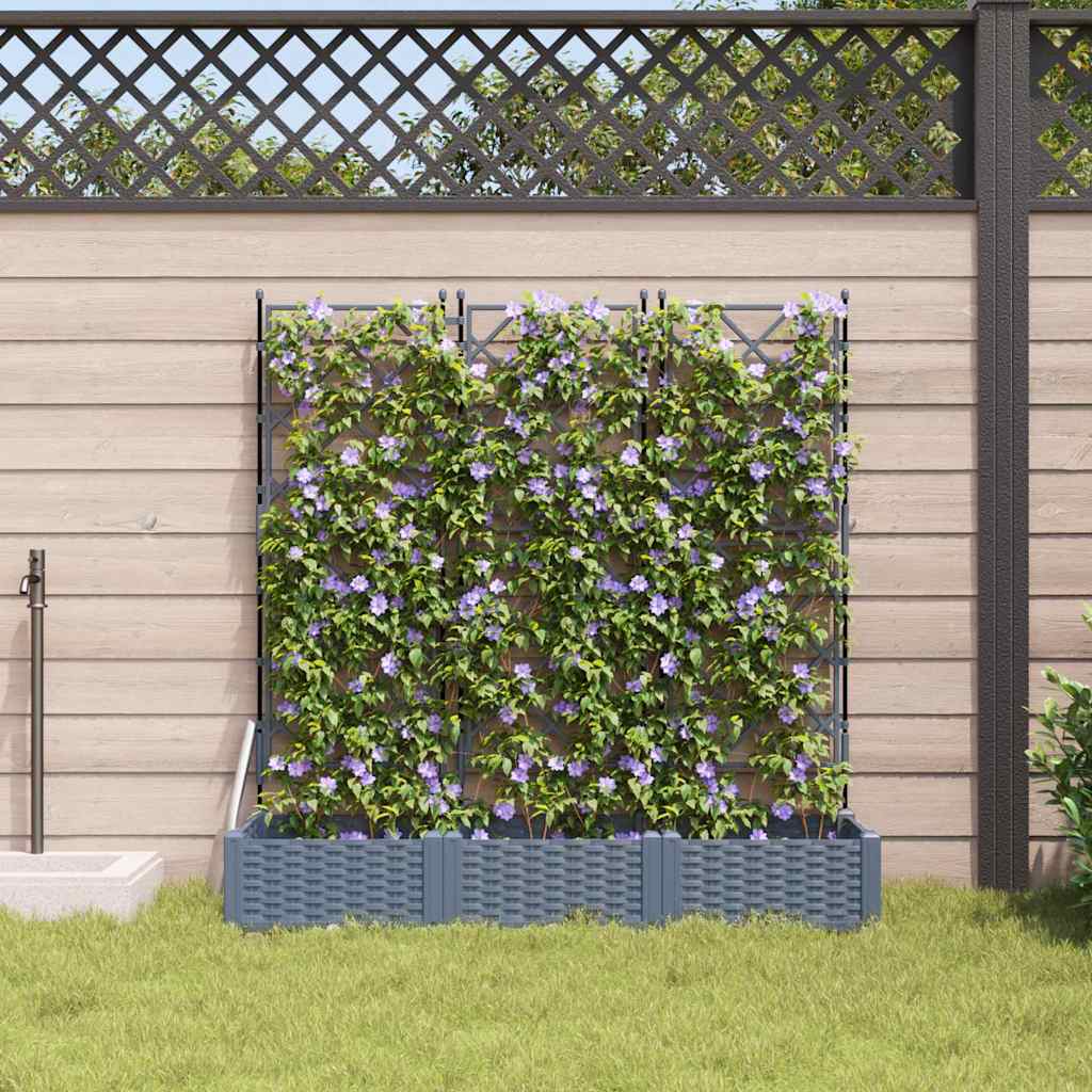 Hagepotte med klatrestativ 3 pcs Lysegrå 120 x 40 x 125.5 cm PP