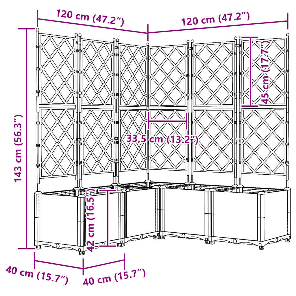 Hagepotte med klatrestativ 5 pcs Lysegrå 120 x 120 x 143 cm PP