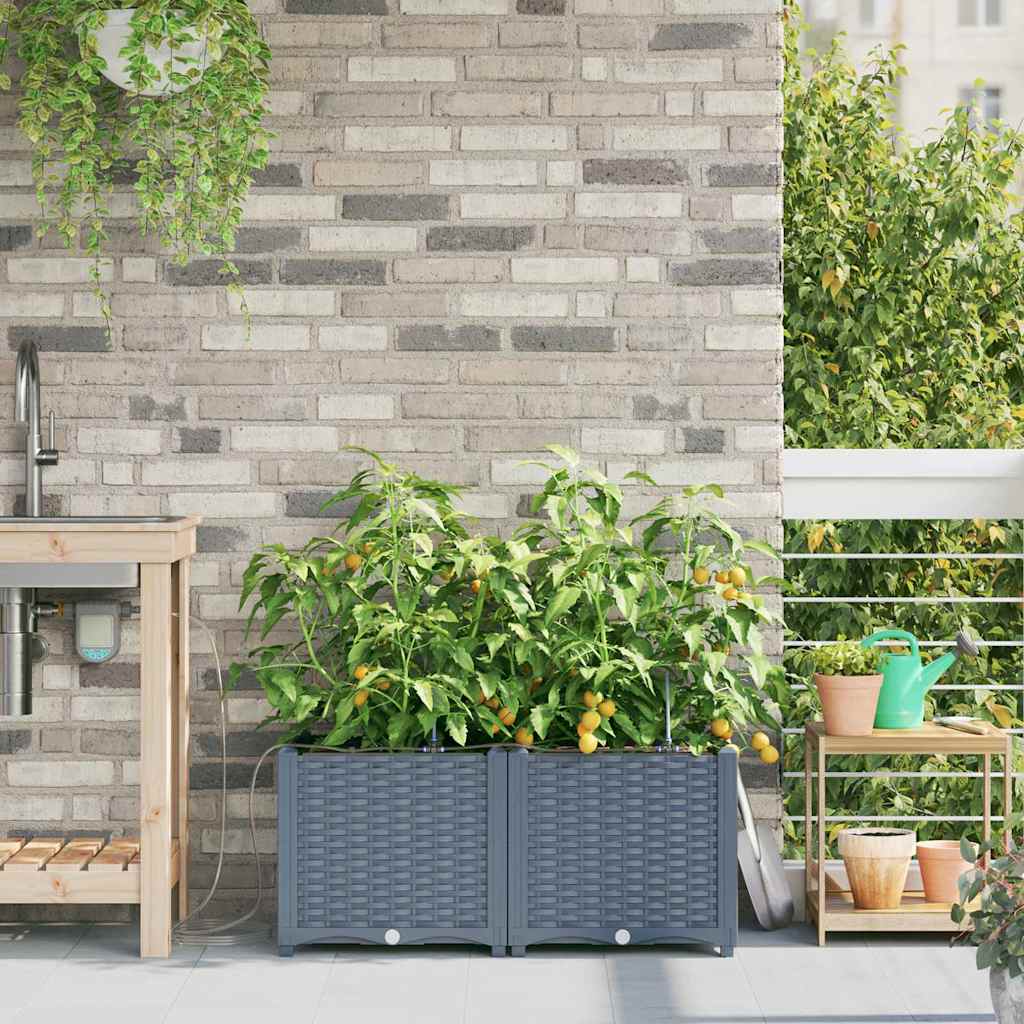 Hageplanter 1 stk Basketweave med lagring Lysegrå 80 x 40 x 37.5 cm Plast