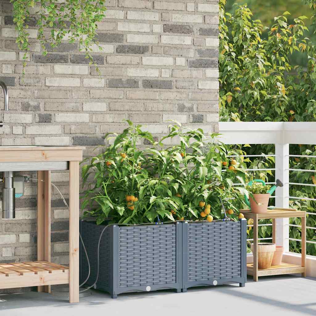 Hageplanter 1 stk Basketweave med lagring Lysegrå 80 x 40 x 37.5 cm Plast