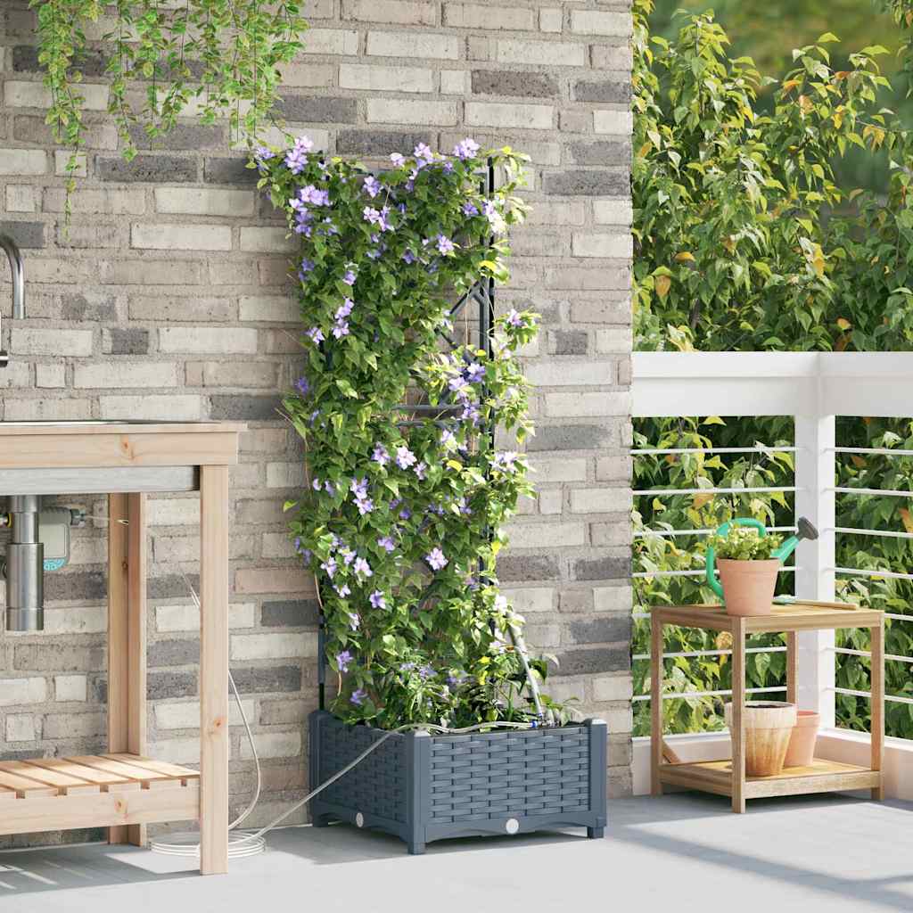 Hageplanter 1 stk Gitter med lagring Lysegrå 40 x 40 x 126 cm Plast