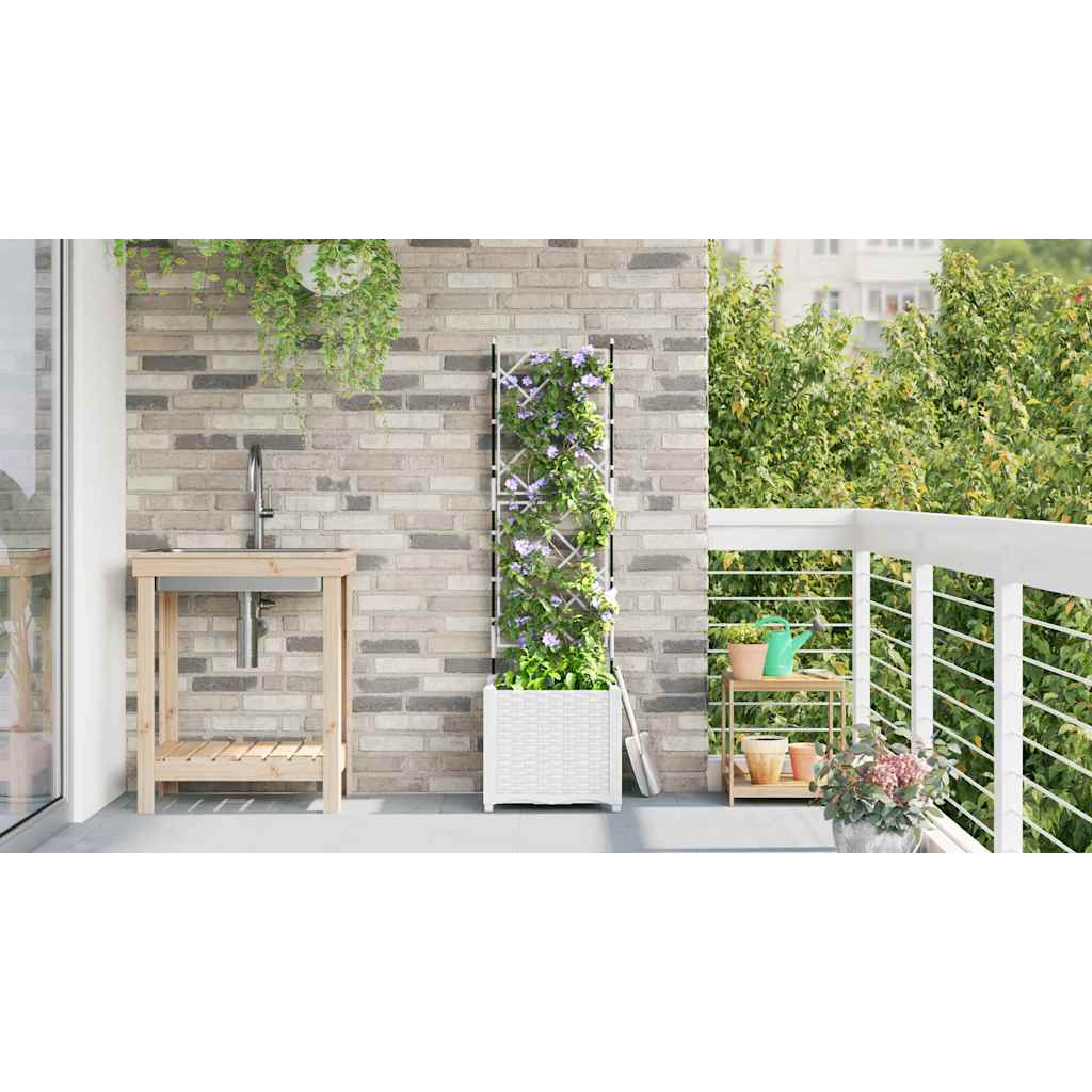 Hagepotte med klatrestativ Hvit 40 x 40 x 143 cm PP