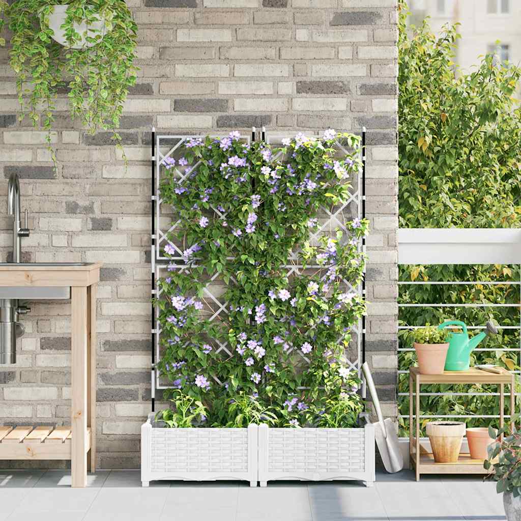 Hagepotte med klatrestativ 2 pcs Hvit 80 x 40 x 125.5 cm PP