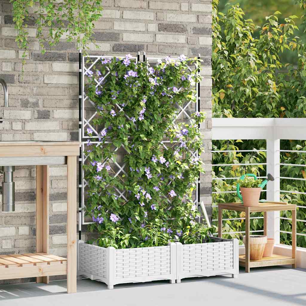 Hagepotte med klatrestativ 2 pcs Hvit 80 x 40 x 125.5 cm PP