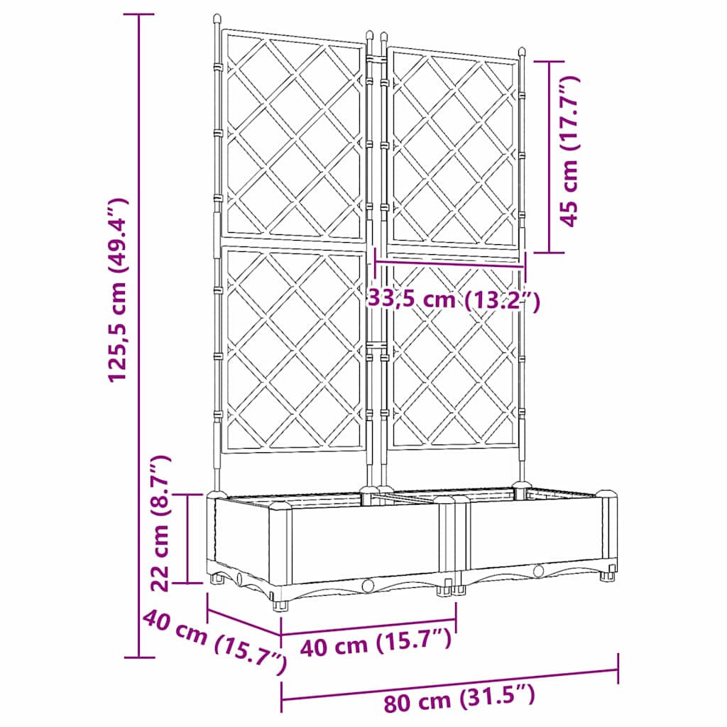 Hagepotte med klatrestativ 2 pcs Hvit 80 x 40 x 125.5 cm PP