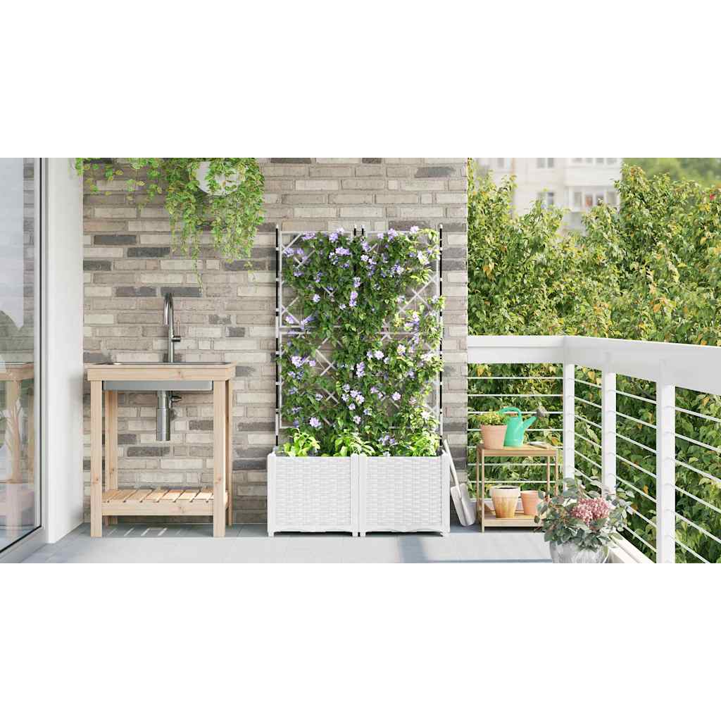 Hagepotte med klatrestativ 2 pcs Hvit 80 x 40 x 143 cm PP