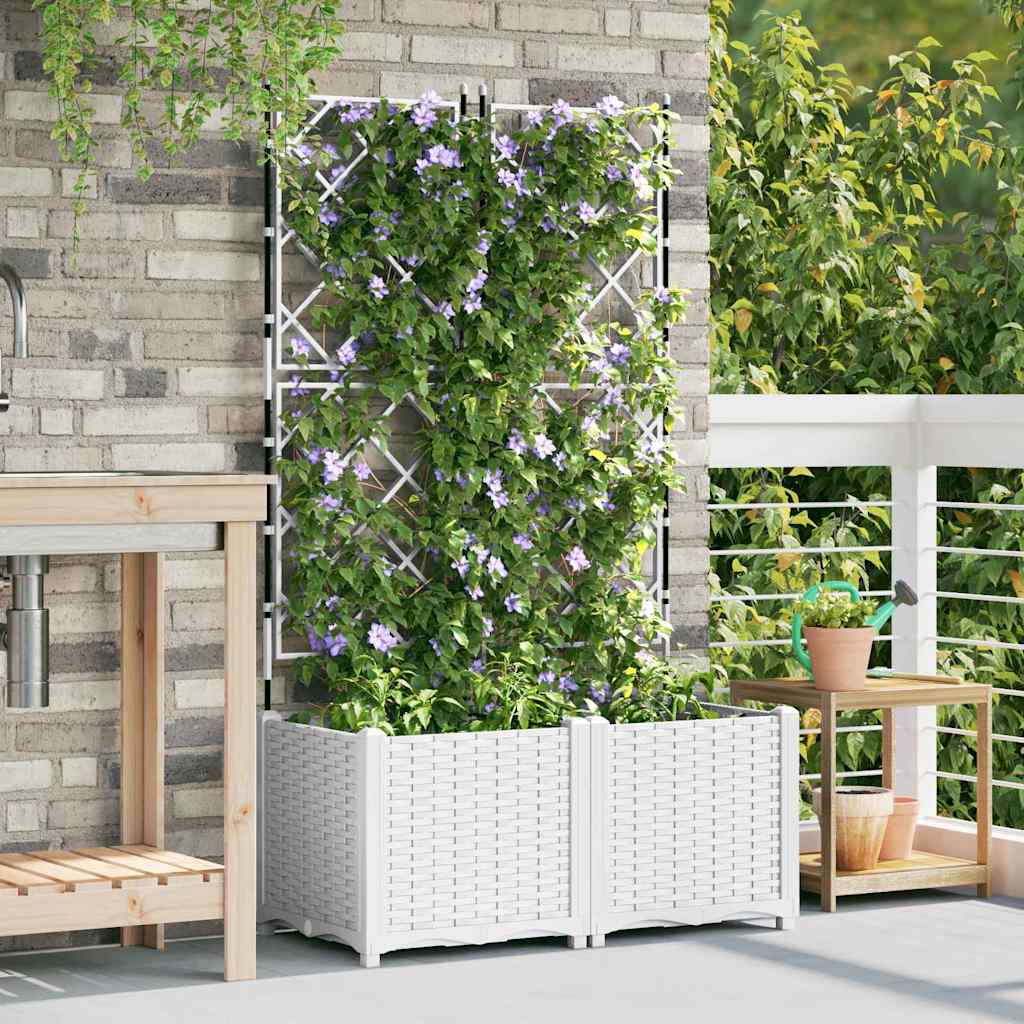 Hagepotte med klatrestativ 2 pcs Hvit 80 x 40 x 143 cm PP