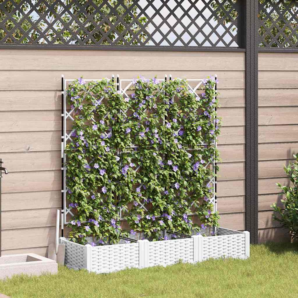 Hagepotte med klatrestativ 3 pcs Hvit 120 x 40 x 125.5 cm PP