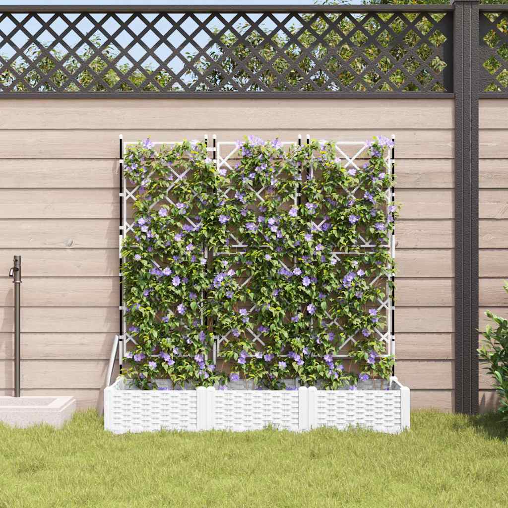Hagepotte med klatrestativ 3 pcs Hvit 120 x 40 x 125.5 cm PP