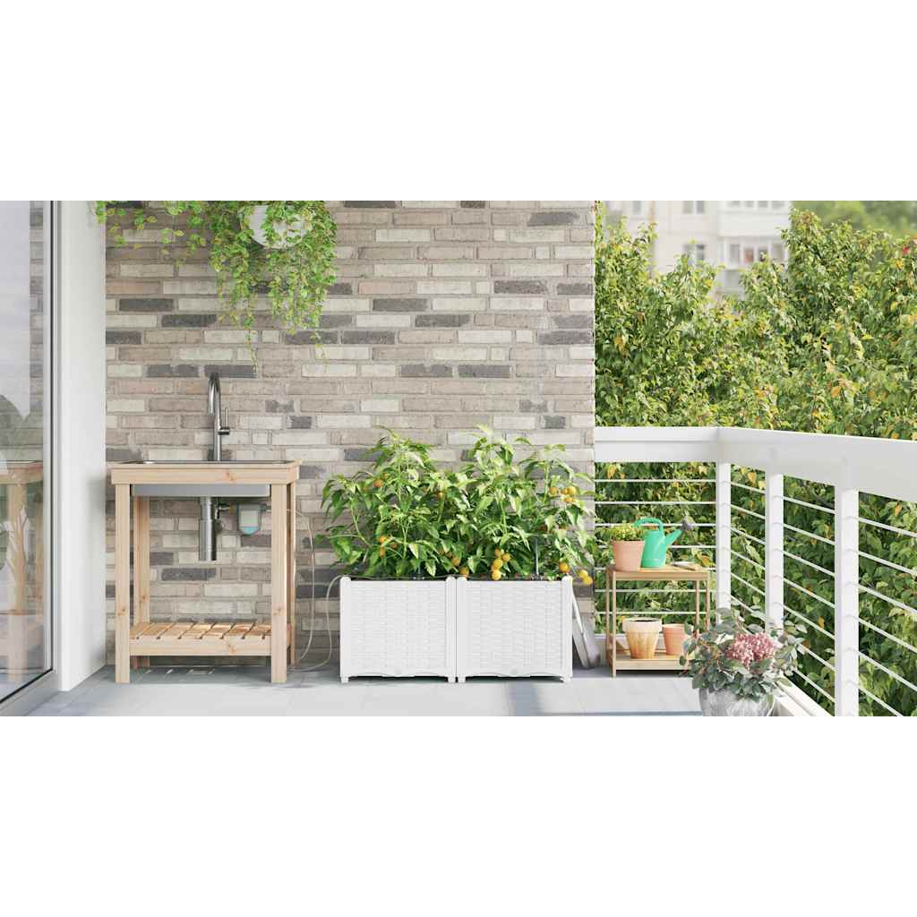 Hageplanter 1 stk Basketweave med lagring Hvit 80 x 40 x 37.5 cm Plast