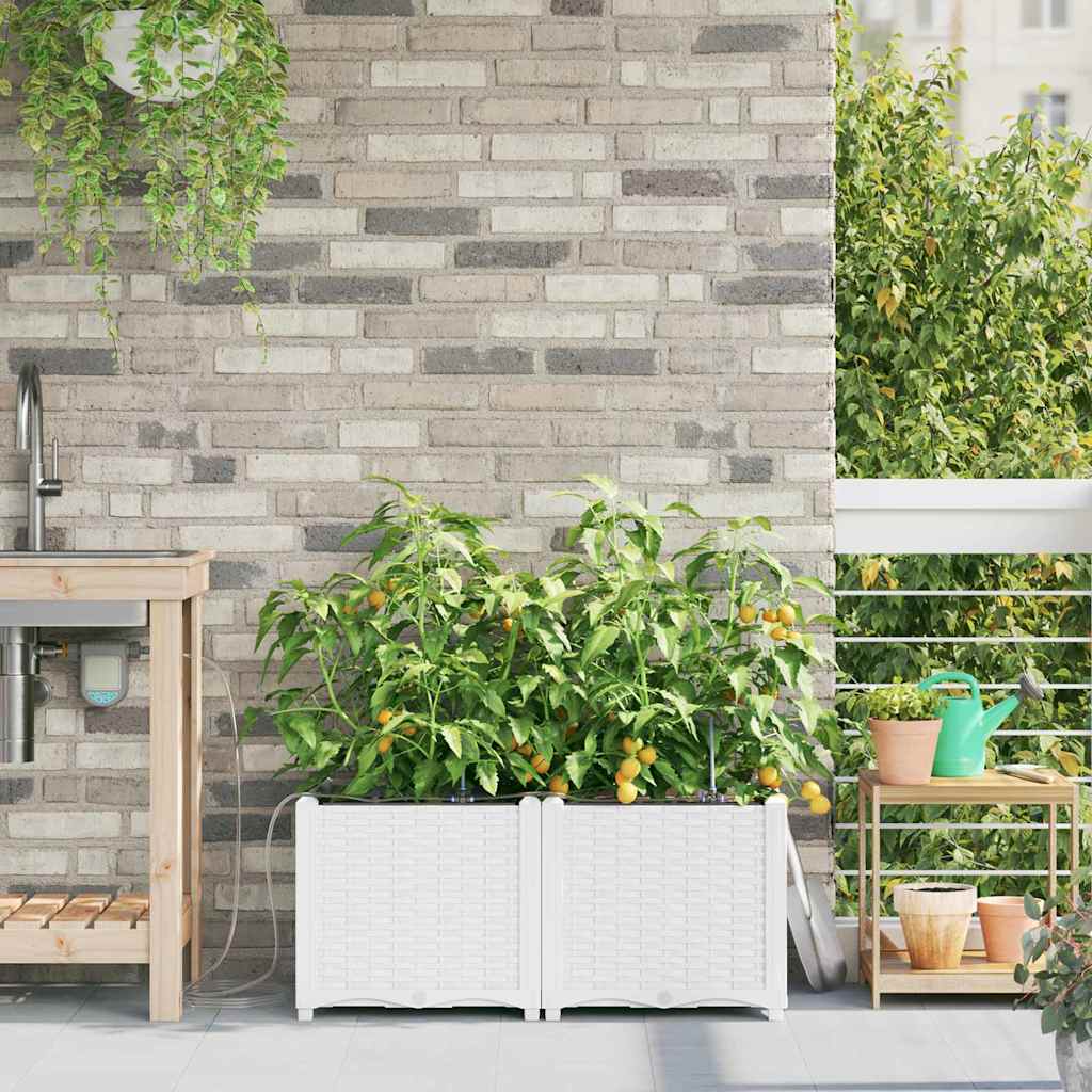 Hageplanter 1 stk Basketweave med lagring Hvit 80 x 40 x 37.5 cm Plast