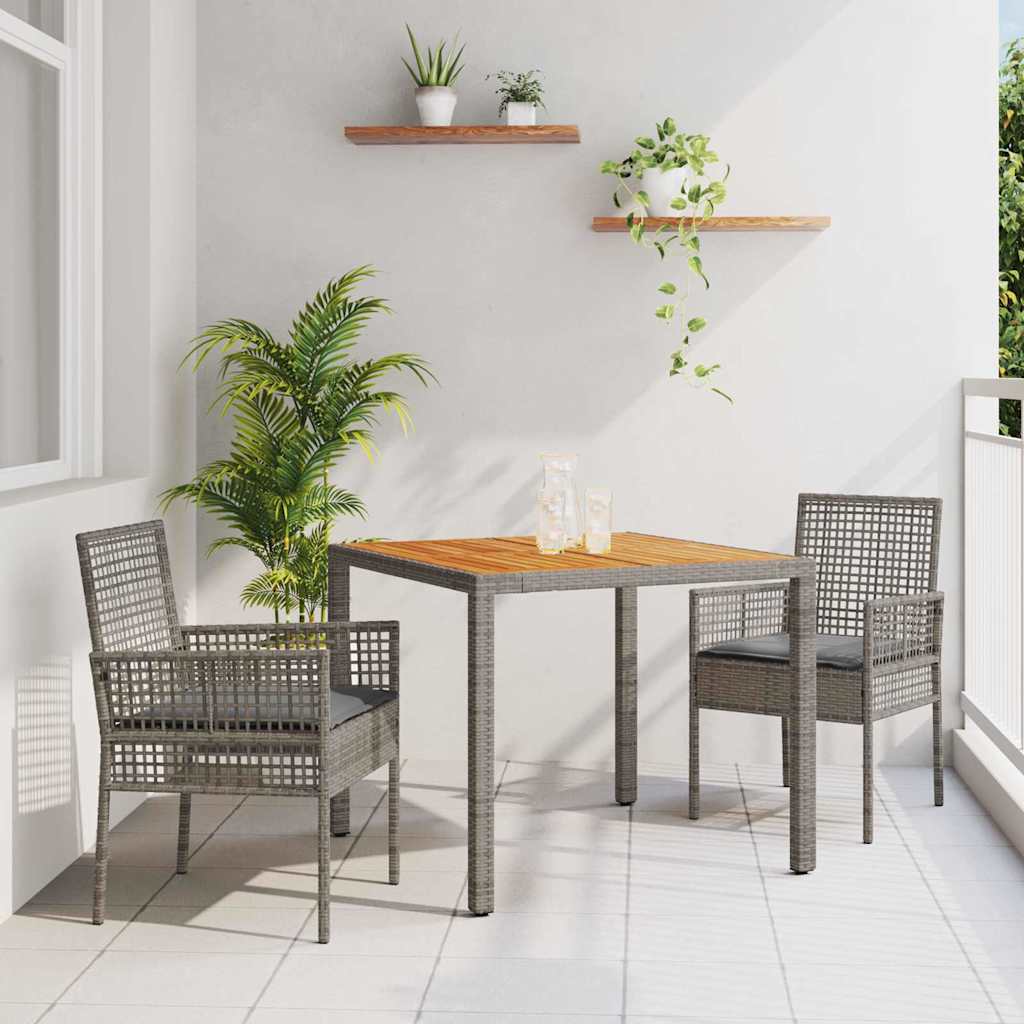 3-delt hagesett med puter grå poly rattan
