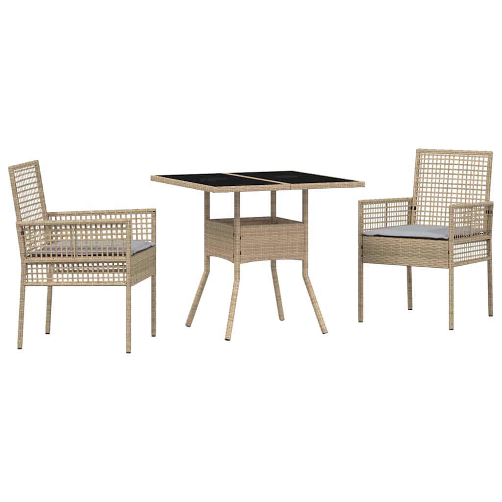 3 Deler Hage Spisesett Beige Poly Rattan