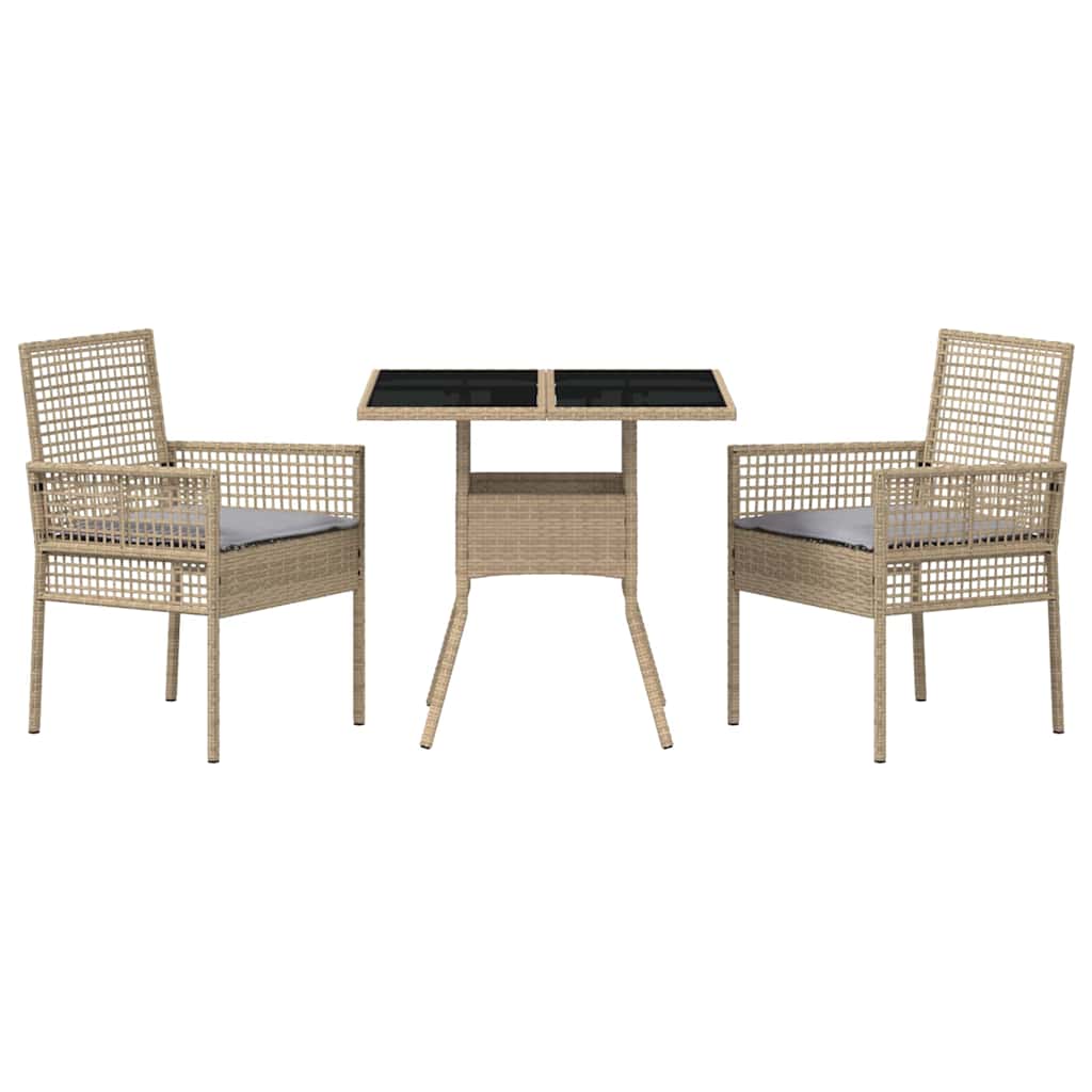 3 Deler Hage Spisesett Beige Poly Rattan