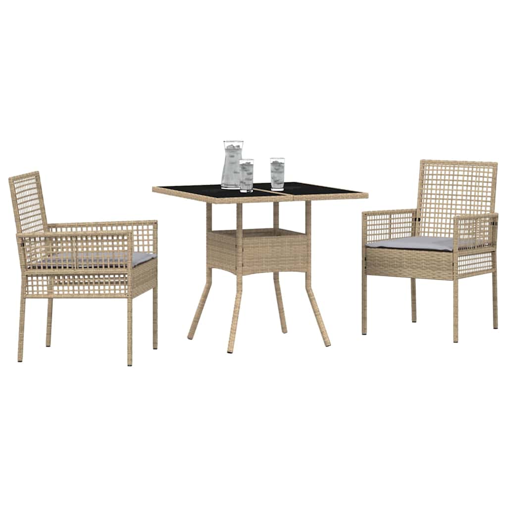 3 Deler Hage Spisesett Beige Poly Rattan