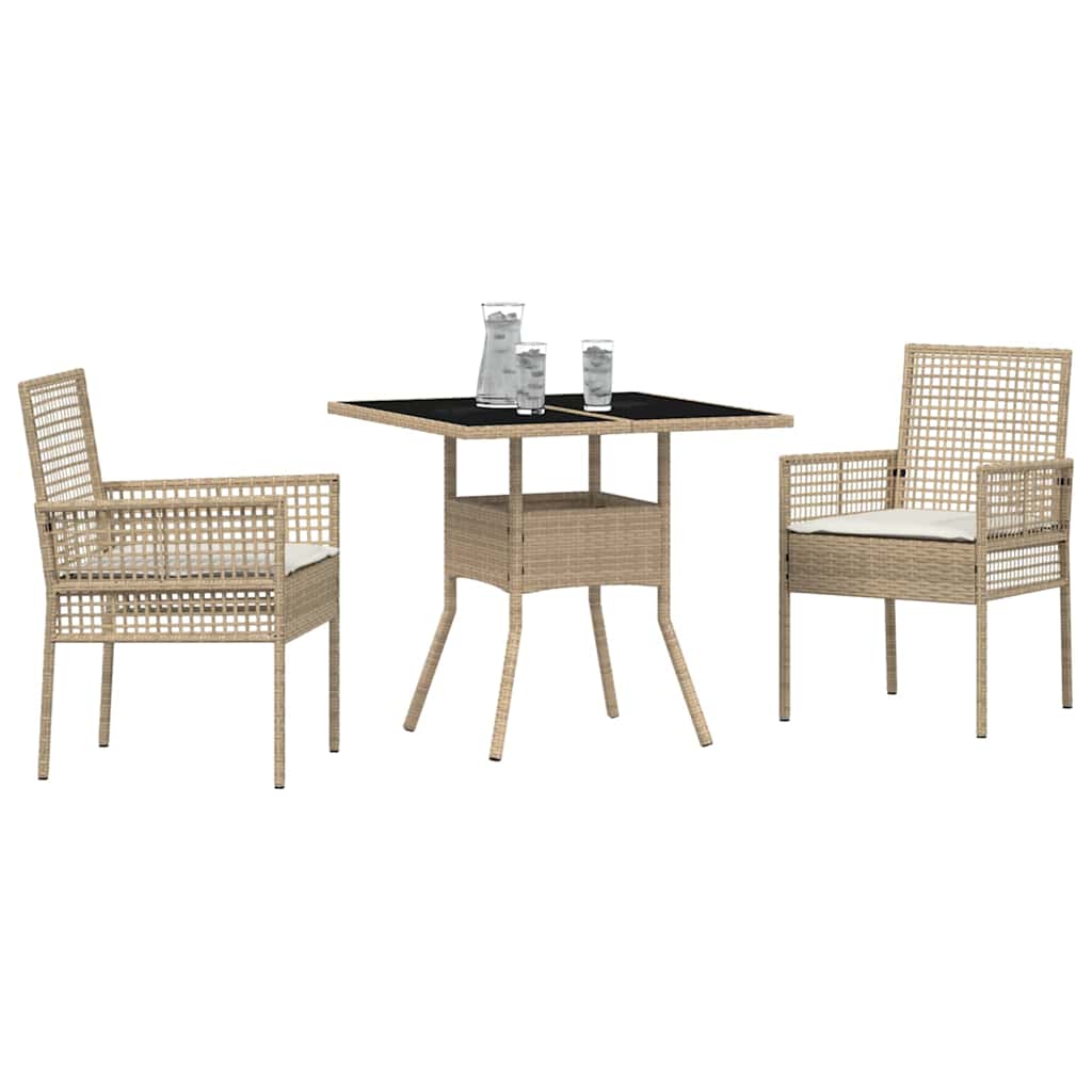 3 deler hagespisemøbel Beige Poly Rattan