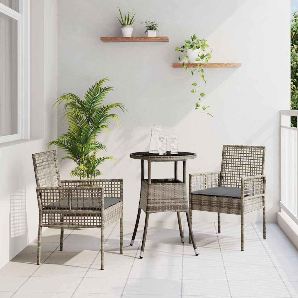 3-delt hage spisebordsett Grå Poly Rattan