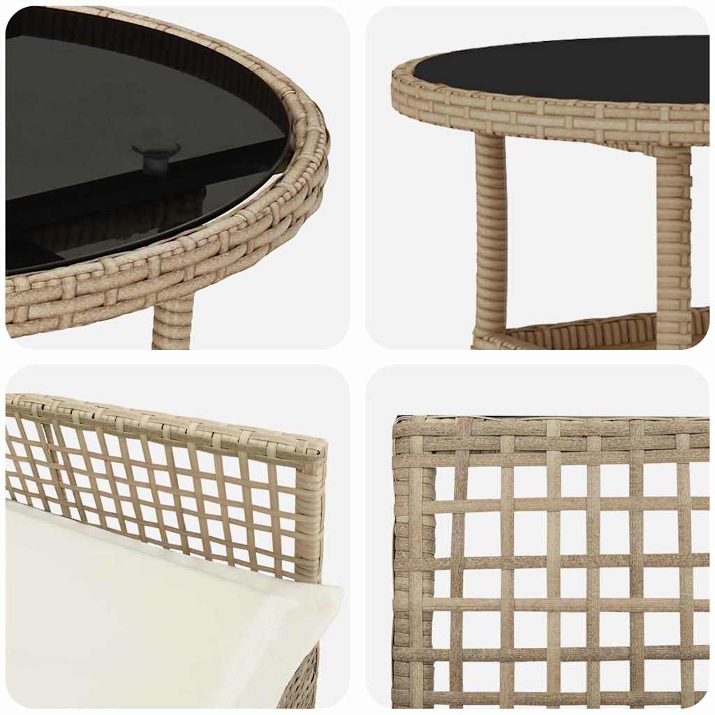3 Delt Hage Spisebordssett Beige Poly Rattan