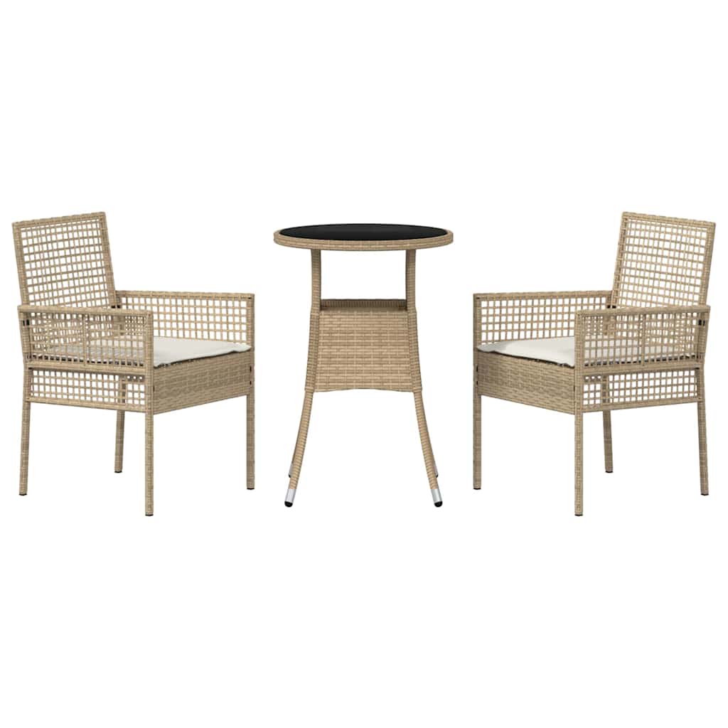 3 Delt Hage Spisebordssett Beige Poly Rattan