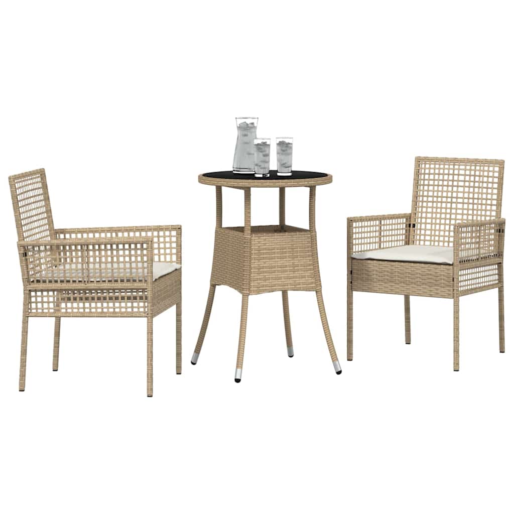 3 Delt Hage Spisebordssett Beige Poly Rattan