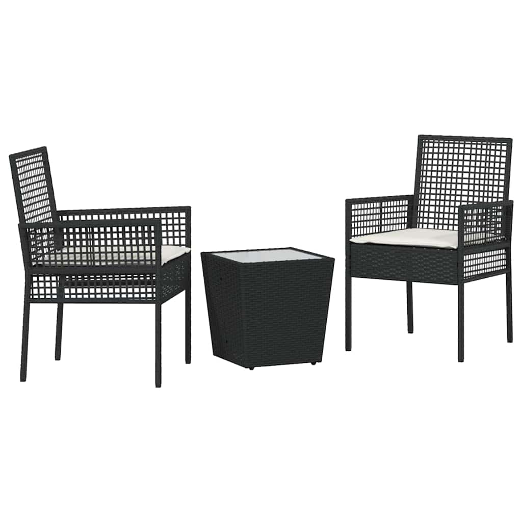3-delt hagebistrosett med puter svart polyrotting