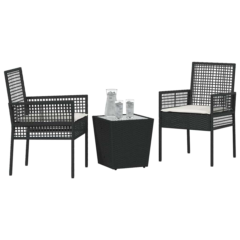 3-delt hagebistrosett med puter svart polyrotting