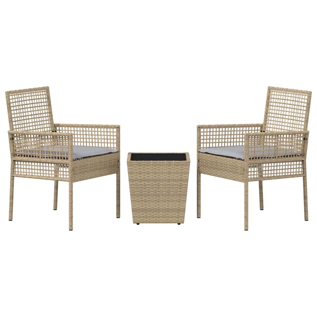 3-delt hagebistrosett med puter beige polyrotting