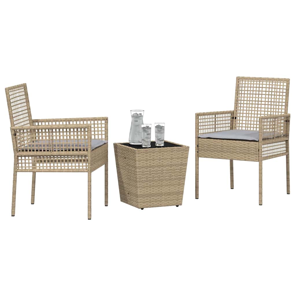 3-delt hagebistrosett med puter beige polyrotting