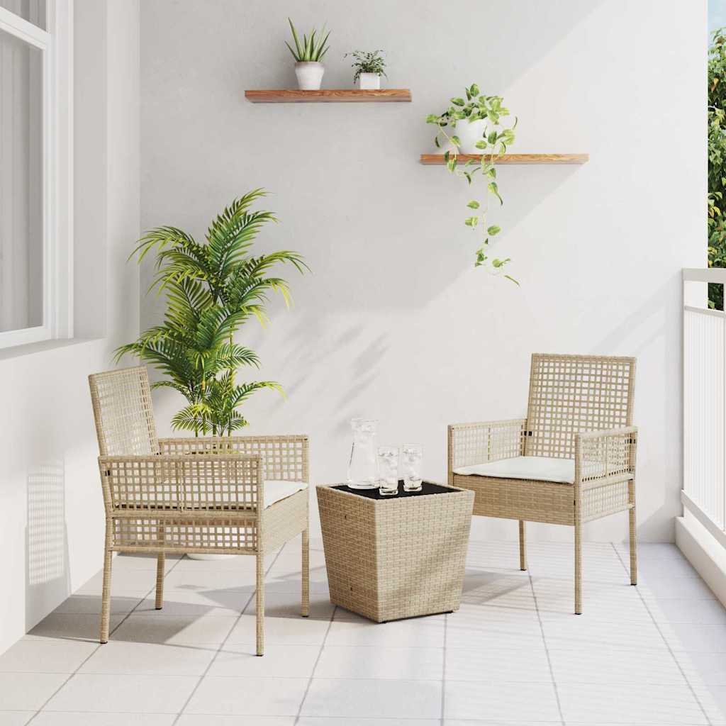 3-delt hagebistrosett med puter i beige polyrotting
